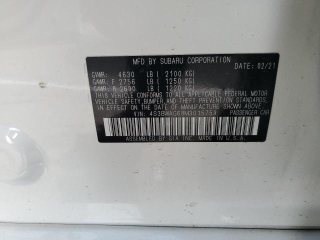 73433043 :رقم المزاد ، 4S3BWAG68M3015759 vin ، 2021 Subaru Legacy Sport مزاد بيع