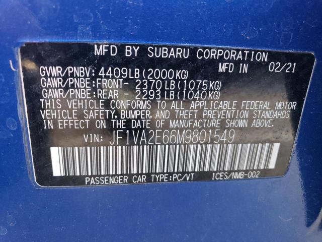 71855333 :رقم المزاد ، JF1VA2E66M9801549 vin ، 2021 Subaru Wrx Sti مزاد بيع
