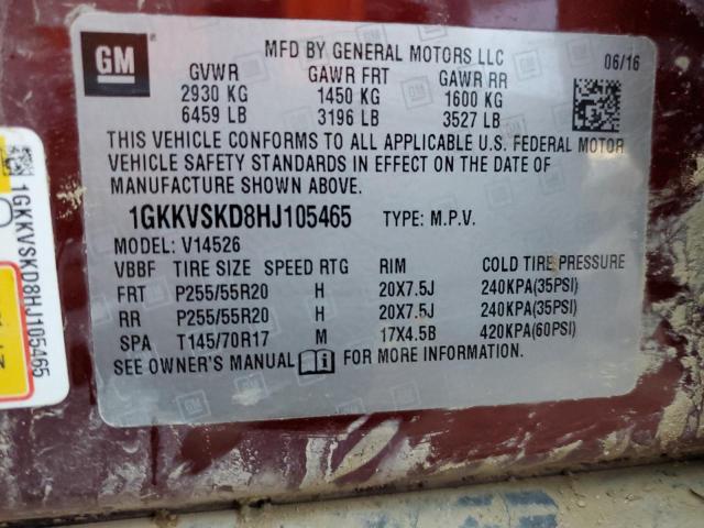 72416583 :رقم المزاد ، 1GKKVSKD8HJ105465 vin ، 2017 Gmc Acadia Limited Slt-2 مزاد بيع