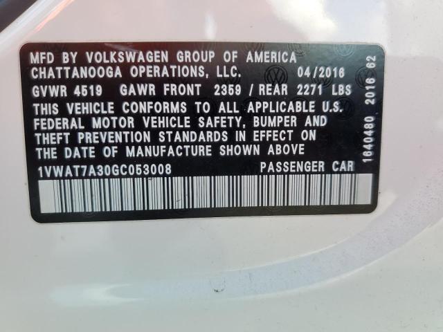 72320343 :رقم المزاد ، 1VWAT7A30GC053008 vin ، 2016 Volkswagen Passat S مزاد بيع