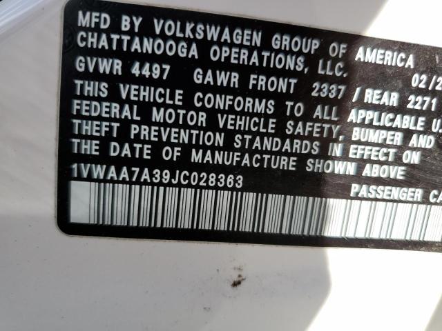 73621233 :رقم المزاد ، 1VWAA7A39JC028363 vin ، 2018 Volkswagen Passat S مزاد بيع