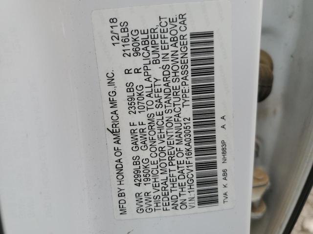Продажа на аукционе авто 2019 Honda Accord Lx, vin: 1HGCV1F16KA030512, номер лота: 71459873