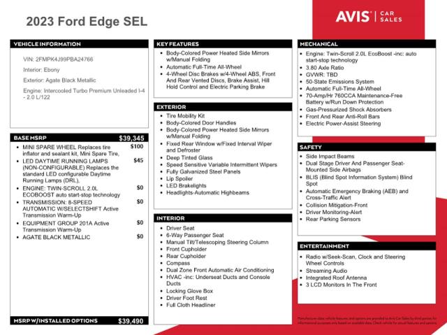 Продаж на аукціоні авто 2023 Ford Edge Sel, vin: 2FMPK4J99PBA24766, номер лоту: 72999653