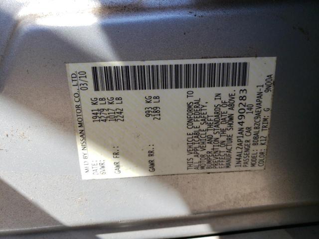 2010 Nissan Altima Base მანქანა იყიდება აუქციონზე, vin: 1N4AL2AP1AN490283, აუქციონის ნომერი: 71913963