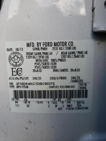 72405173 :رقم المزاد ، 2FMDK4KC1DBC90372 vin ، 2013 Ford Edge Limited مزاد بيع