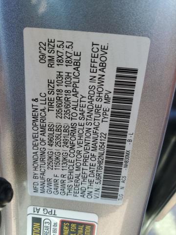 Auction sale of the 2022 Honda Cr-v Exl, vin: 5J6RT6H82NL054122, lot number: 75958534