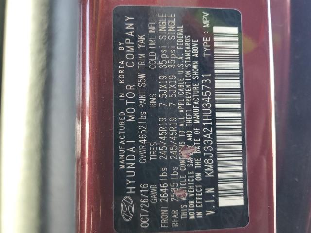 76168544 :رقم المزاد ، KM8J33A21HU345731 vin ، 2017 Hyundai Tucson Lim مزاد بيع