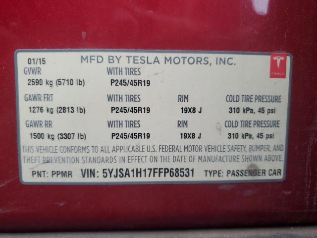Продажа на аукционе авто 2015 Tesla Model S, vin: 5YJSA1H17FFP68531, номер лота: 77980914