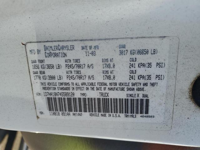 Продаж на аукціоні авто 2004 Dodge Ram 1500, vin: 1D7HA18N74S589120, номер лоту: 77025574