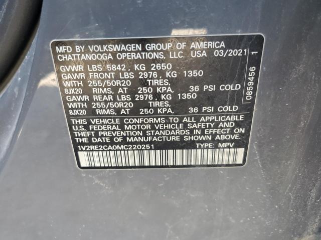 2021 Volkswagen Atlas Cross Sport მანქანა იყიდება აუქციონზე, vin: 1V2RE2CA0MC220251, აუქციონის ნომერი: 76352264