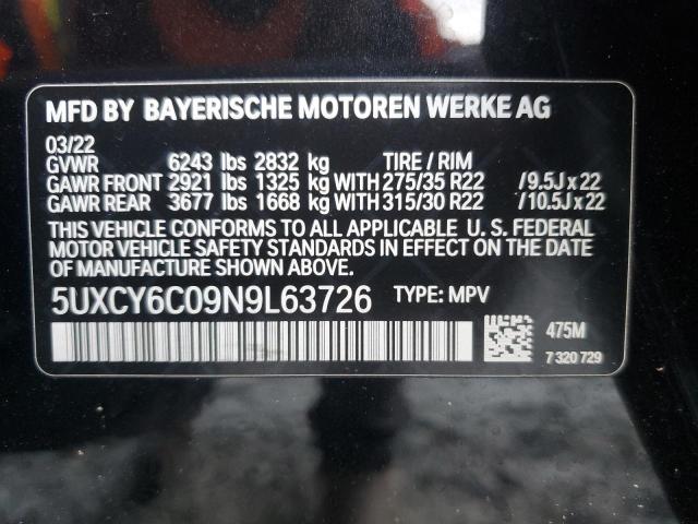 2022 Bmw X6 მანქანა იყიდება აუქციონზე, vin: 5UXCY6C09N9L63726, აუქციონის ნომერი: 75828134