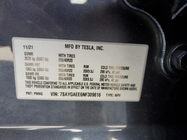 2022 Tesla Model Y მანქანა იყიდება აუქციონზე, vin: 7SAYGAEE6NF309816, აუქციონის ნომერი: 82696755
