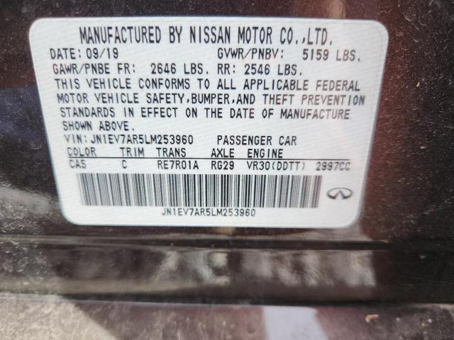 Продаж на аукціоні авто 2020 Infiniti Q50 Pure, vin: JN1EV7AR5LM253960, номер лоту: 90089835
