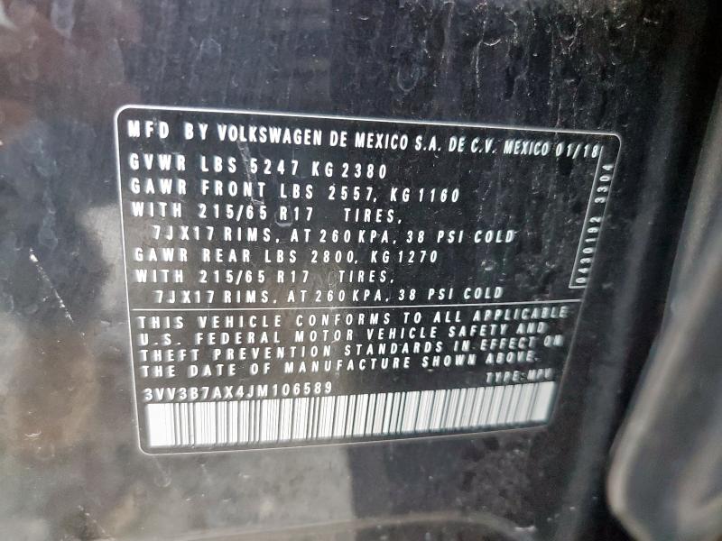 Aukcja sprzedaży 2018 Volkswagen Tiguan, vin: 3VV3B7AX4JM106589, numer aukcji: 85944385