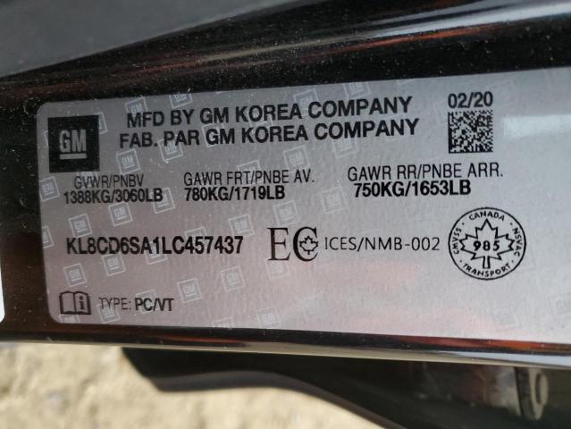90349215 :رقم المزاد ، KL8CD6SA1LC457437 vin ، 2020 Chevrolet Spark مزاد بيع