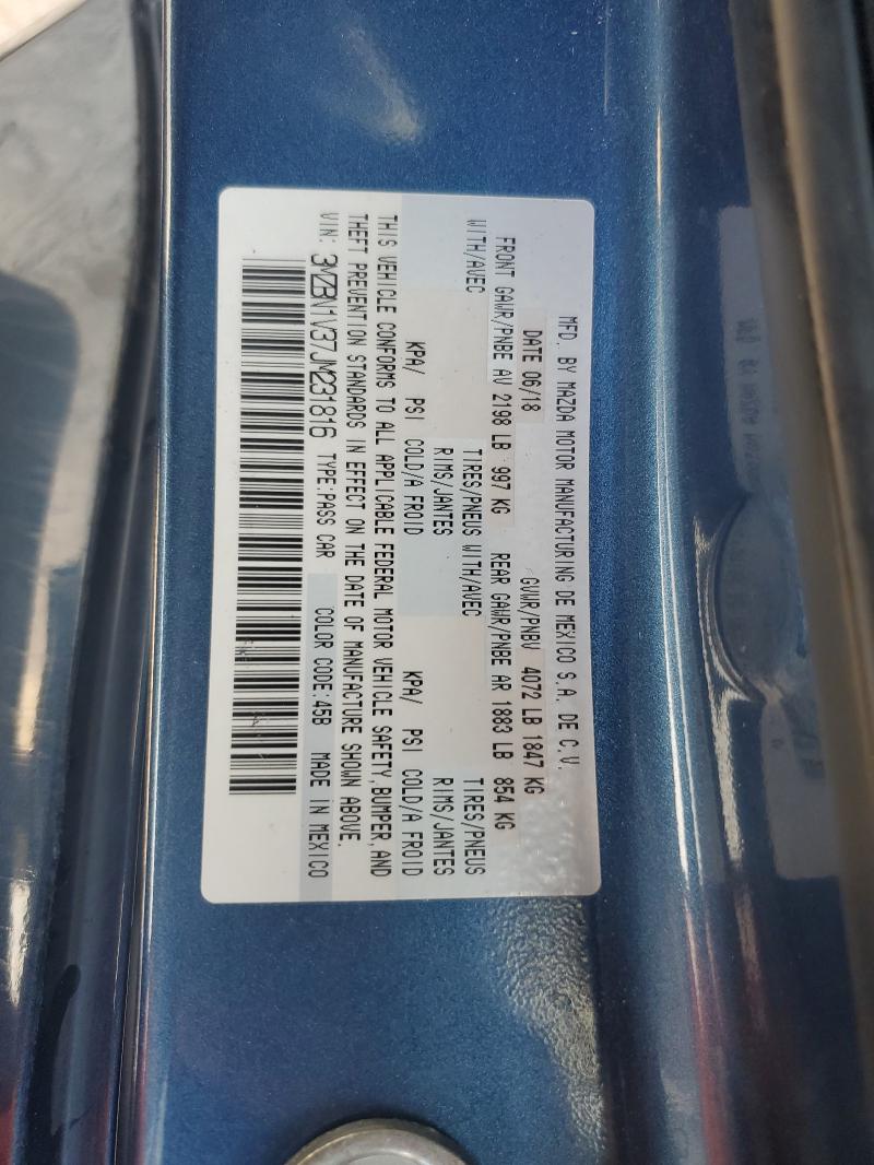 2018 Mazda 3 მანქანა იყიდება აუქციონზე, vin: 3MZBN1V37JM231816, აუქციონის ნომერი: 87421585