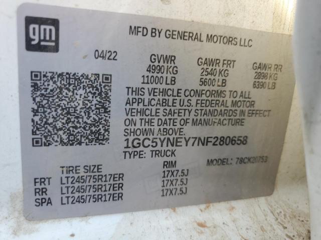 Aukcja sprzedaży 2022 Chevrolet Silverado, vin: 1GC5YNEY7NF280658, numer aukcji: 90504095