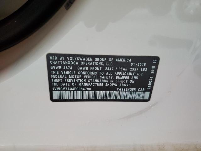 85359775 :رقم المزاد ، 1VWCV7A34FC064790 vin ، 2015 Volkswagen Passat Sel مزاد بيع