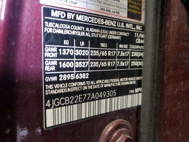90119555 :رقم المزاد ، 4JGCB22E77A049305 vin ، 2007 Mercedes-benz R 320 Cdi مزاد بيع
