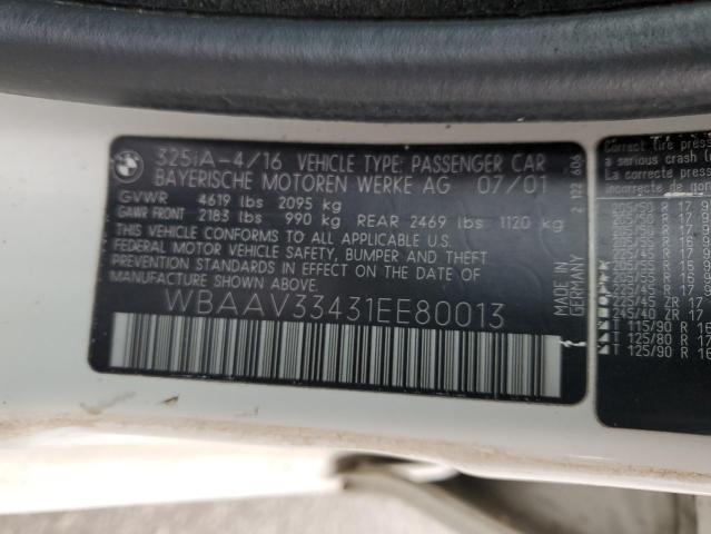 89847125 :رقم المزاد ، WBAAV33431EE80013 vin ، 2001 Bmw 325 مزاد بيع
