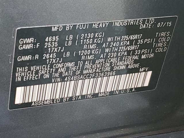 2015 Subaru Outback მანქანა იყიდება აუქციონზე, vin: 4S4BSACC2F3363966, აუქციონის ნომერი: 87417485
