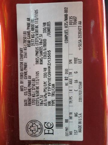 Auction sale of the 2017 Ford F150 Supercrew, vin: 1FTFW1EG9HKD13505, lot number: 81498695