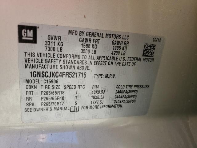 2015 Chevrolet Suburban მანქანა იყიდება აუქციონზე, vin: 1GNSCJKC4FR521716, აუქციონის ნომერი: 90799045