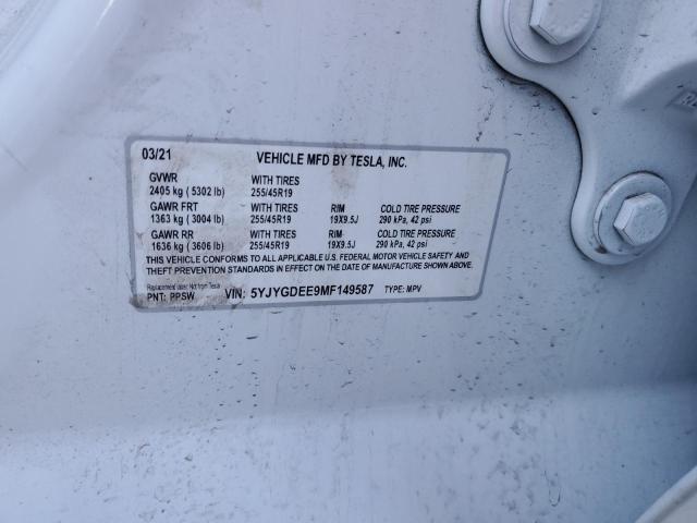 87286175 :رقم المزاد ، 5YJYGDEE9MF149587 vin ، 2021 Tesla Model Y مزاد بيع