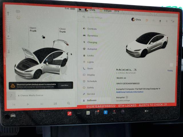 2025 Tesla Model 3 მანქანა იყიდება აუქციონზე, vin: 5YJ3E1EA6SF888022, აუქციონის ნომერი: 85129855