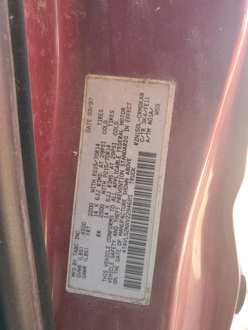 1997 Toyota Tacoma მანქანა იყიდება აუქციონზე, vin: 4TAVL52NXVZ294685, აუქციონის ნომერი: 89575155