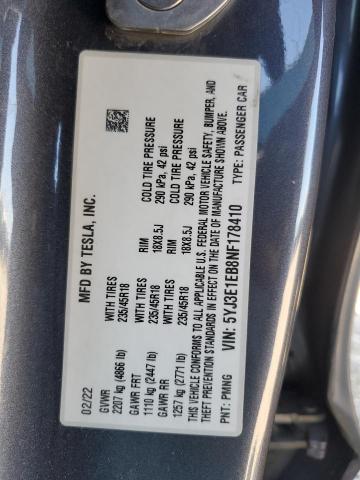 Aukcja sprzedaży 2022 Tesla Model 3, vin: 5YJ3E1EB8NF178410, numer aukcji: 84974855