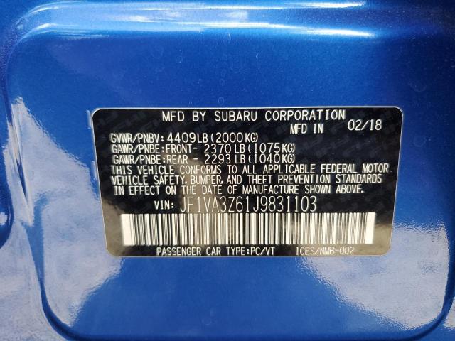 87075365 :رقم المزاد ، JF1VA3Z61J9831103 vin ، 2018 Subaru Wrx Sti Li مزاد بيع