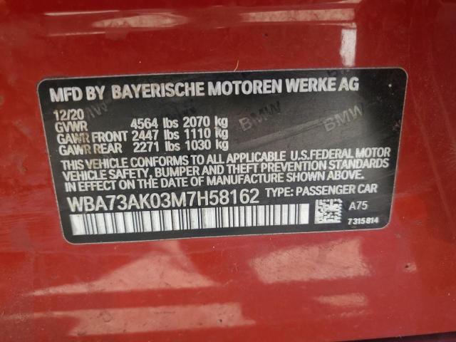 84575025 :رقم المزاد ، WBA73AK03M7H58162 vin ، 2021 Bmw 228xi مزاد بيع