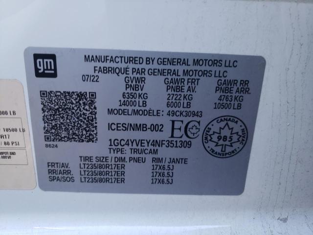 81641845 :رقم المزاد ، 1GC4YVEY4NF351309 vin ، 2022 Chevrolet Silverado مزاد بيع