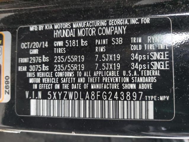 2015 Hyundai Santa Fe Sport მანქანა იყიდება აუქციონზე, vin: 5XYZWDLA8FG243897, აუქციონის ნომერი: 69091215