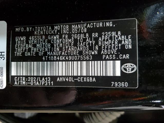 90657465 :رقم المزاد ، 4T1BB46K49U075563 vin ، 2009 Toyota Camry Hybr مزاد بيع
