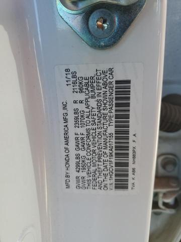 81937735 :رقم المزاد ، 1HGCV1F19KA017155 vin ، 2019 Honda Accord مزاد بيع