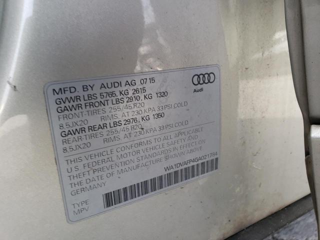 Aukcja sprzedaży 2016 Audi Q5, vin: WA1DVAFP4GA021784, numer aukcji: 85652455