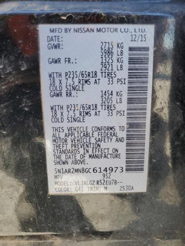 91022755 :رقم المزاد ، 5N1AR2MN8GC614973 vin ، 2016 Nissan Pathfinder مزاد بيع