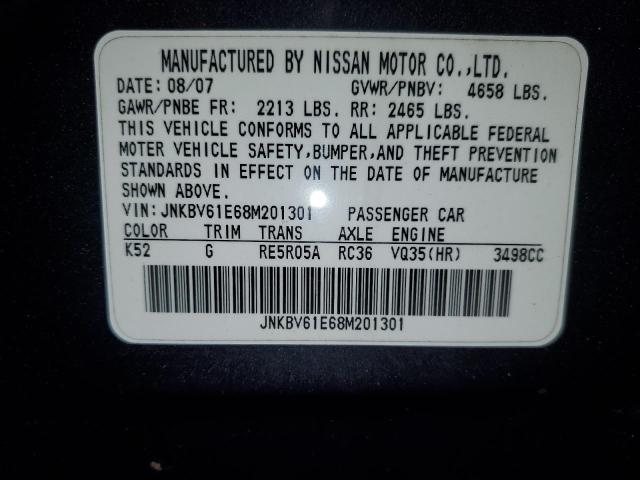 90610235 :رقم المزاد ، JNKBV61E68M201301 vin ، 2008 Infiniti G35 مزاد بيع