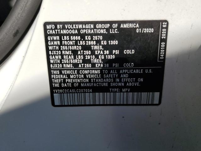 87386785 :رقم المزاد ، 1V26C2CA5LC207034 vin ، 2020 Volkswagen Atlas Cross Sport مزاد بيع