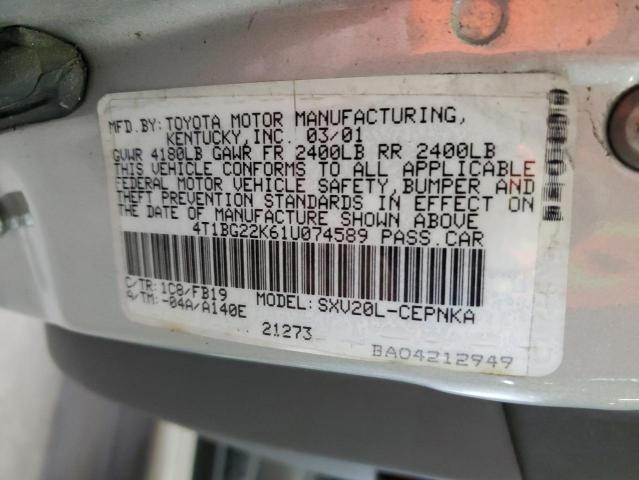 Aukcja sprzedaży 2001 Toyota Camry Ce, vin: 4T1BG22K61U074589, numer aukcji: 86306445