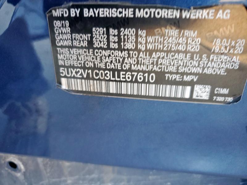 82241705 :رقم المزاد ، 5UX2V1C03LLE67610 vin ، 2020 Bmw X4 مزاد بيع