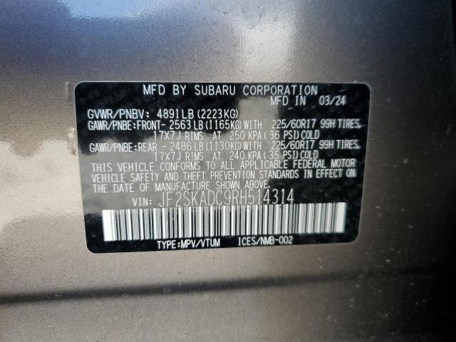 86154955 :رقم المزاد ، JF2SKADC9RH514314 vin ، 2024 Subaru Forester مزاد بيع