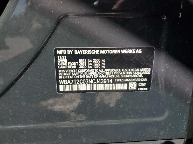 86330625 :رقم المزاد ، WBA7T2C03NCJ43914 vin ، 2022 Bmw 740 I مزاد بيع