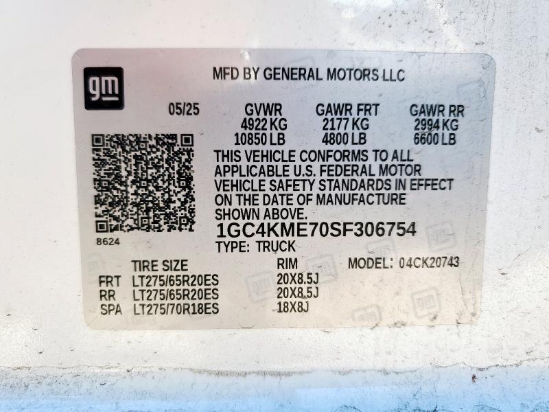 91084115 :رقم المزاد ، 1GC4KME70SF306754 vin ، 2025 Chevrolet Silverado مزاد بيع