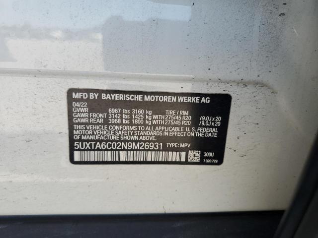 2022 Bmw X5 Xdrive4 მანქანა იყიდება აუქციონზე, vin: 5UXTA6C02N9M26931, აუქციონის ნომერი: 86080325