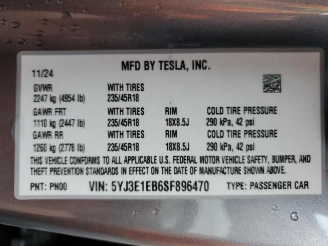 Продажа на аукционе авто 2025 Tesla Model 3, vin: 5YJ3E1EB6SF896470, номер лота: 86499865