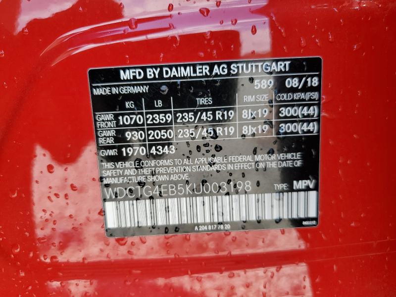 Aukcja sprzedaży 2019 Mercedes-benz Gla, vin: WDCTG4EB5KU003198, numer aukcji: 86678755
