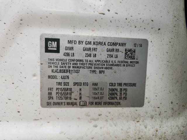 2015 Buick Encore მანქანა იყიდება აუქციონზე, vin: KL4CJBSB3FB117437, აუქციონის ნომერი: 89669775